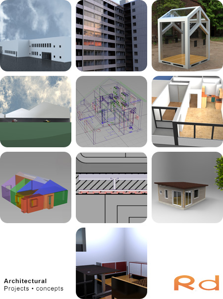 Arkitektoniske illustrationer og projekter skabt af Roug Design med 3D-modellering og visuel konceptudvikling.