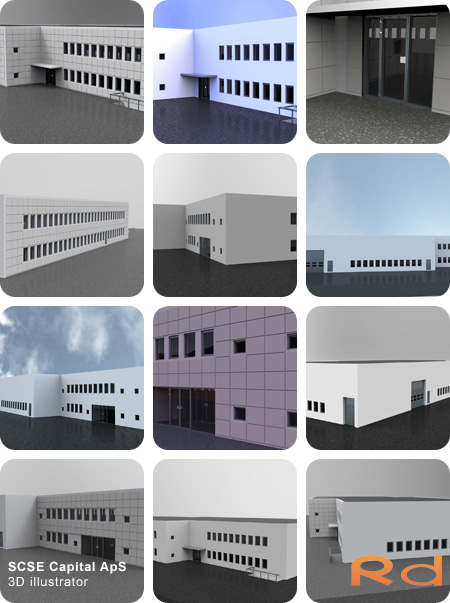 3D-modellering af SCSE Capital ApS kontorbygningsfacaderenovering – Moderne design og visuel transformation