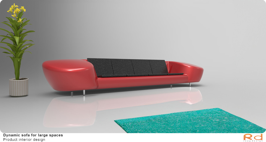 danish designer red sofa with organic lines and gray nuetral photos studio background, rendered in KeyShot.