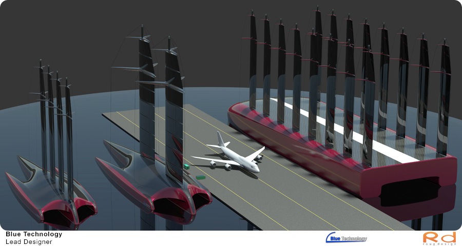 3D-rendret komposition af 2020 og 2022 Blue Technology skibe ved en Boeing 747, som fremhæver skibenes skala.