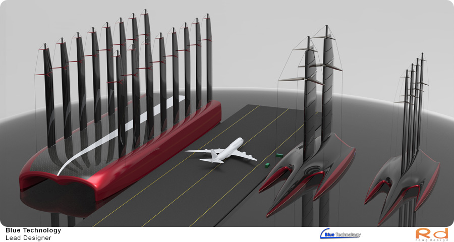 Billede af Blue Technology's 2020- og 2022-modeller med en Boeing 747 som reference, der viser dansk skibsdesign og teknologi