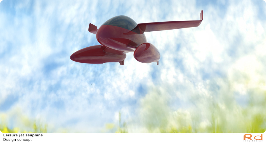 Jet seaplane hovering above a landscape with nature in the background.