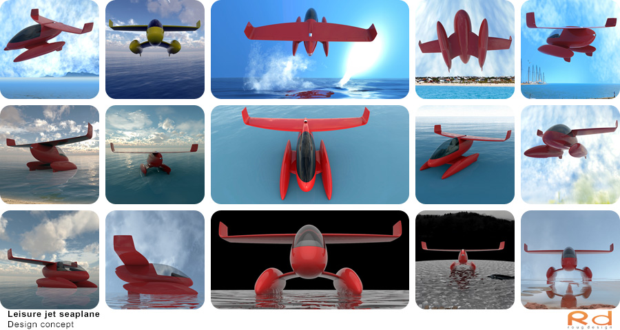 Overview of multiple jet seaplane images showcasing various perspectives and environments.